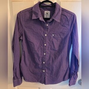 Aritzia Talula Oxford Womens Purple Checkered Button Down Shirt